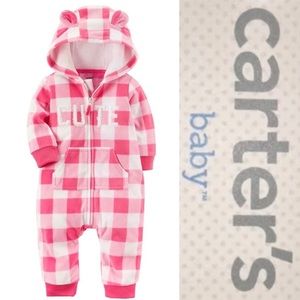 SOLD Carterโs Pink Checked Fleece Jumpsuit